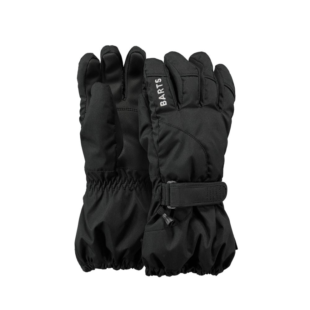 Black Kids Ski Gloves with Barts logo on a white background