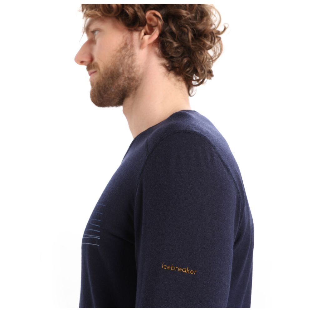 Icebreaker Mens 200 Oasis LS Crewe Ski Stripes - Midnight Navy