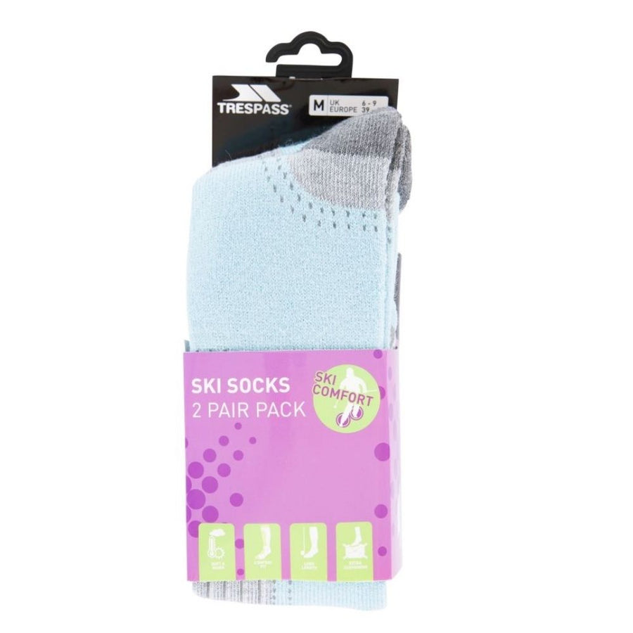 Trespass Janus II Women's Comfort Ski Socks Aqua/Mist - Twin Pack