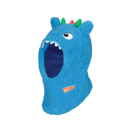 Plush blue monster themed snow helmet cover for kids by Barts, designed to fit over snowsports helmets.