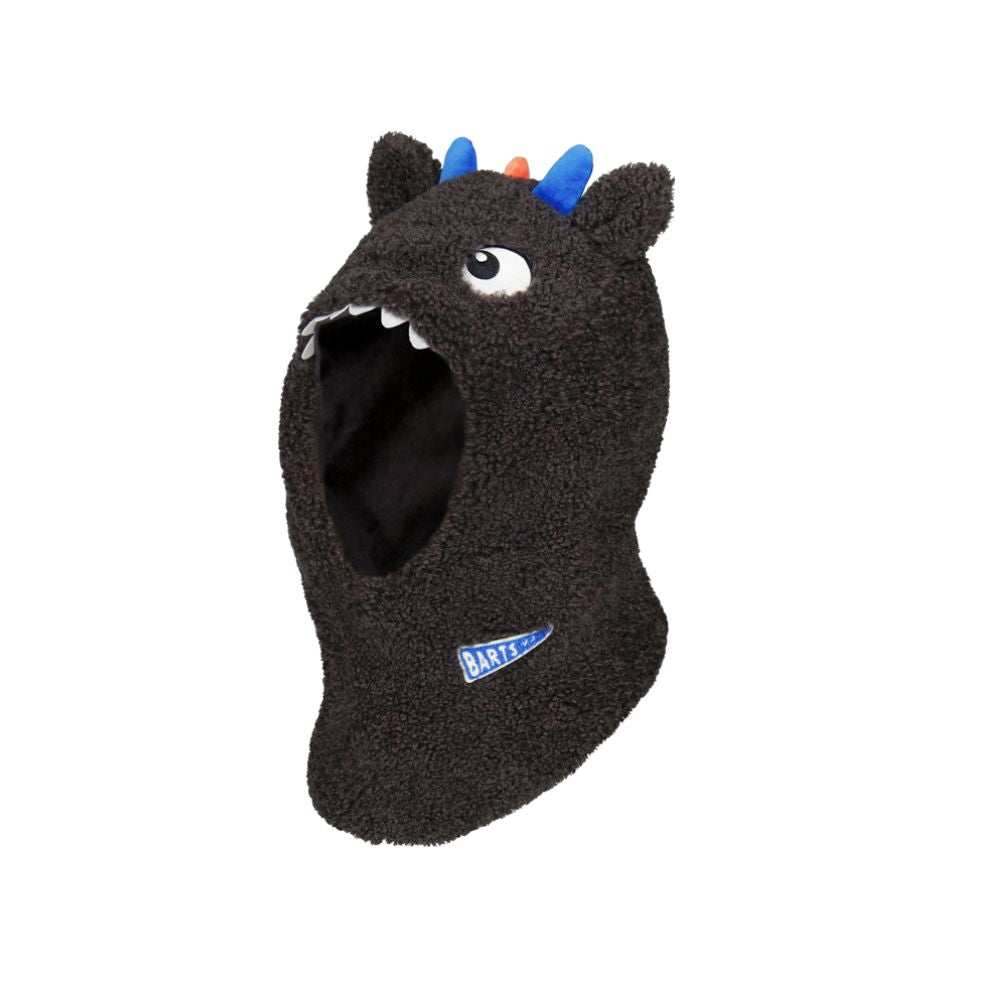 Plush monster themed snow helmet cover by Barts for kids to wear while skiing or snowboarding. Fits over helmets.
