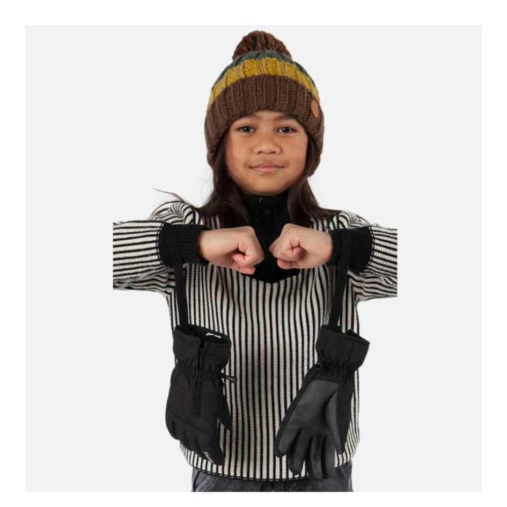 Barts Zipper Kids Ski Gloves - Black.  Showing elastic glove keepers