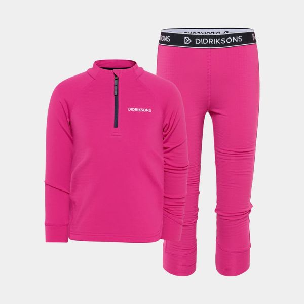 Didriksons Jadis Kids Fleece Base Layer Set - Cactus Pink