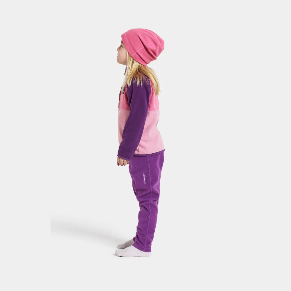 Didriksons Monte Half Button Kids Fleece - Light Heather Pink. Warm girls fleece suitable for skiing and Lapland holidays