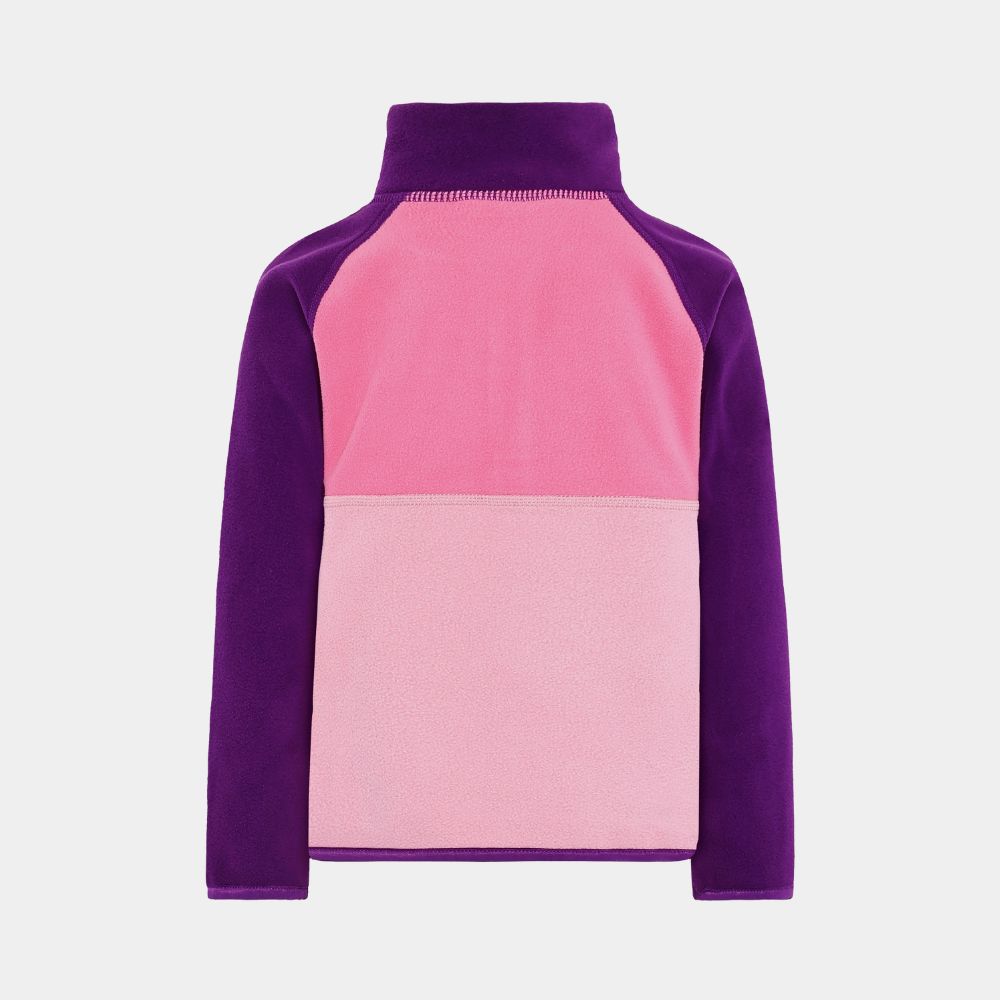 Didriksons Monte Half Button Kids Fleece - Light Heather Pink. Warm girls fleece suitable for skiing and Lapland holidays