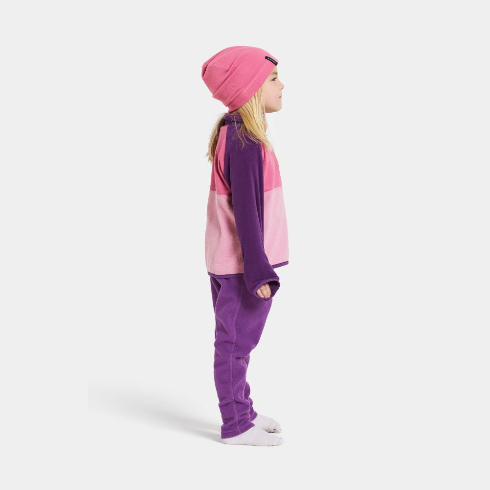 Didriksons Monte Half Button Kids Fleece - Light Heather Pink. Warm girls fleece suitable for skiing and Lapland holidays