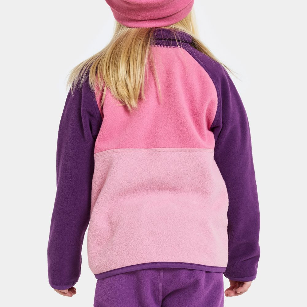 Didriksons Monte Half Button Kids Fleece - Light Heather Pink. Warm girls fleece suitable for skiing and Lapland holidays