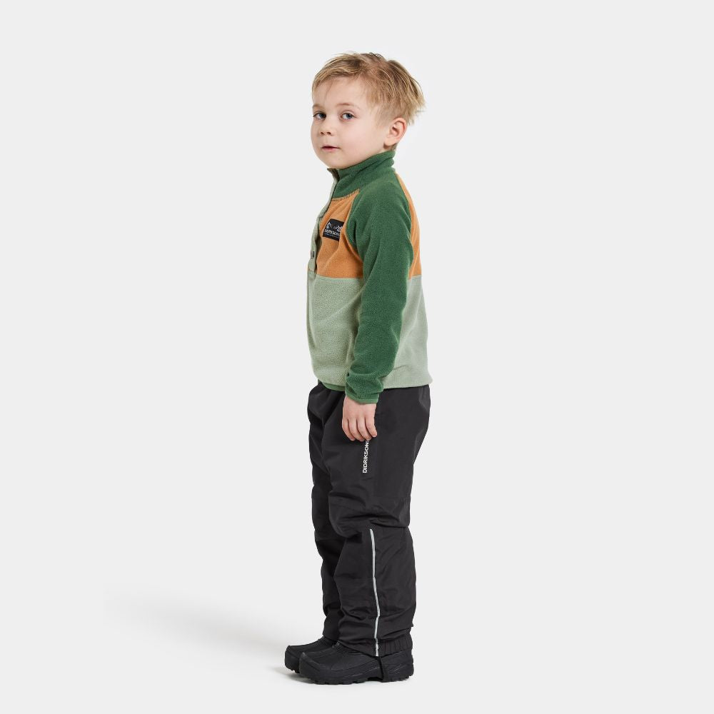 Didriksons Monte Half Button Kids Fleece Light Moss. Boys Fleeces perfect for Skiing and Lapland holidays