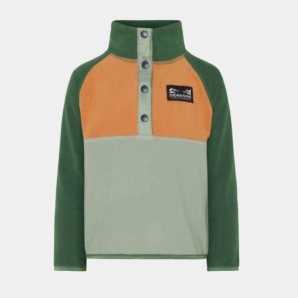 Didriksons Monte Half Button Kids Fleece Light Moss. Boys Fleeces perfect for Skiing and Lapland holidays