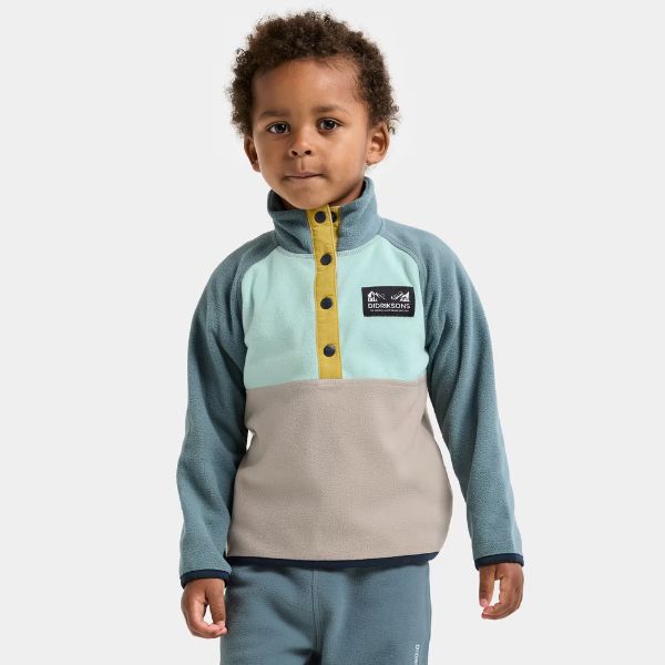 Didriksons Monte Half Button Kids Fleece - Ocean Mint - Kids Fleece For Skiing and Lapland holidays