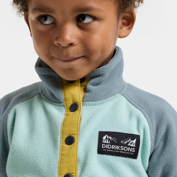Didriksons Monte Half Button Kids Fleece - Ocean Mint - Kids Fleece For Skiing and Lapland holidays