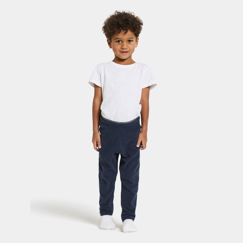Didriksons Monte Kids Fleece Leggings in Navy.  Ideal for layering when skiing early season, high resports or Lapland Holidays 