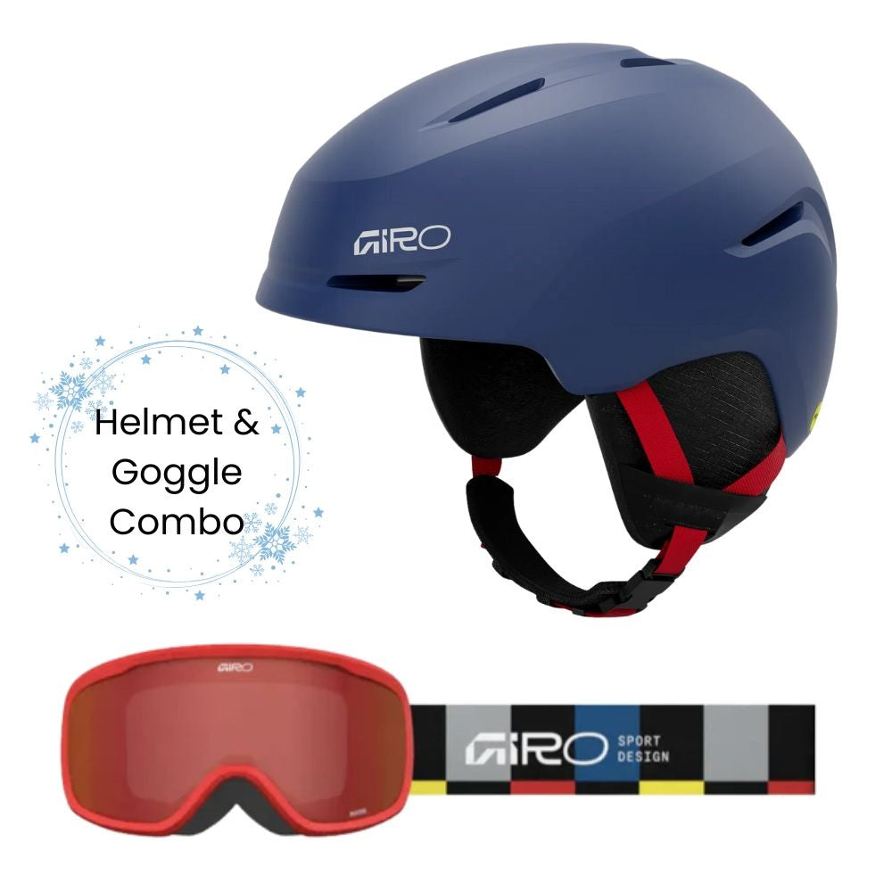 Giro Spur Kids Ski Helmet & Chico Goggle Combo, Blue/Red - 2 sizes