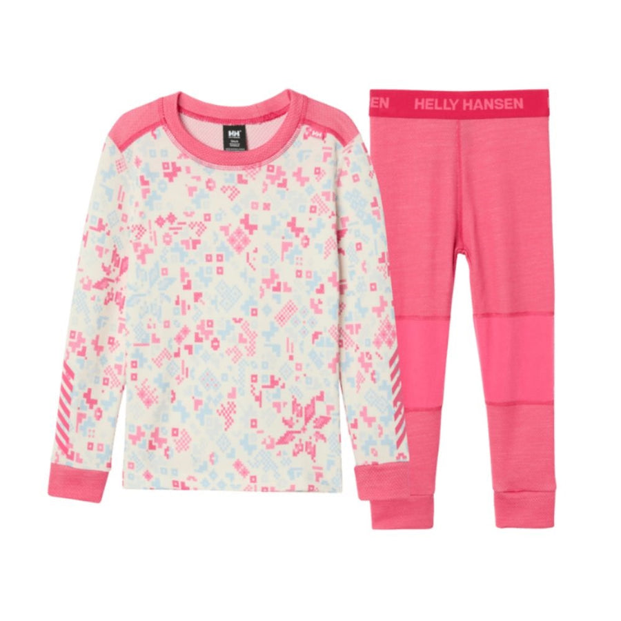 Girls Ski Thermals Helly Hansen LIFA Merino Set - AOP Hot Pink
