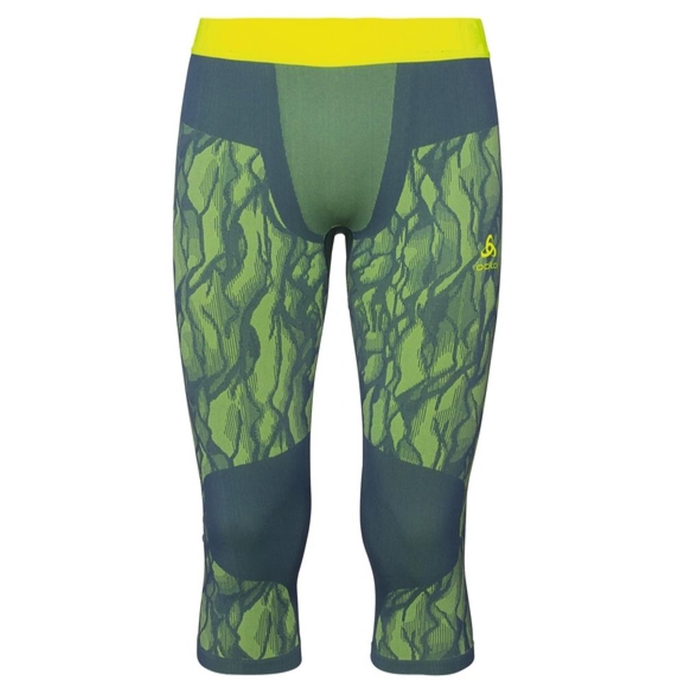 Odlo Men's Base Layer Top & 3/4 Bottoms Bundle - Blackcomb Sea/Yellow