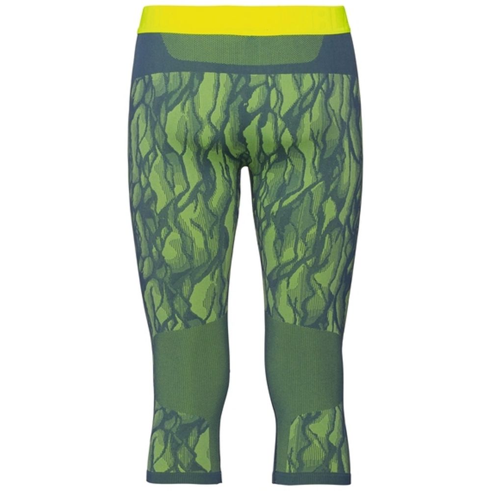 Odlo Men's Base Layer Top & 3/4 Bottoms Bundle - Blackcomb Sea/Yellow