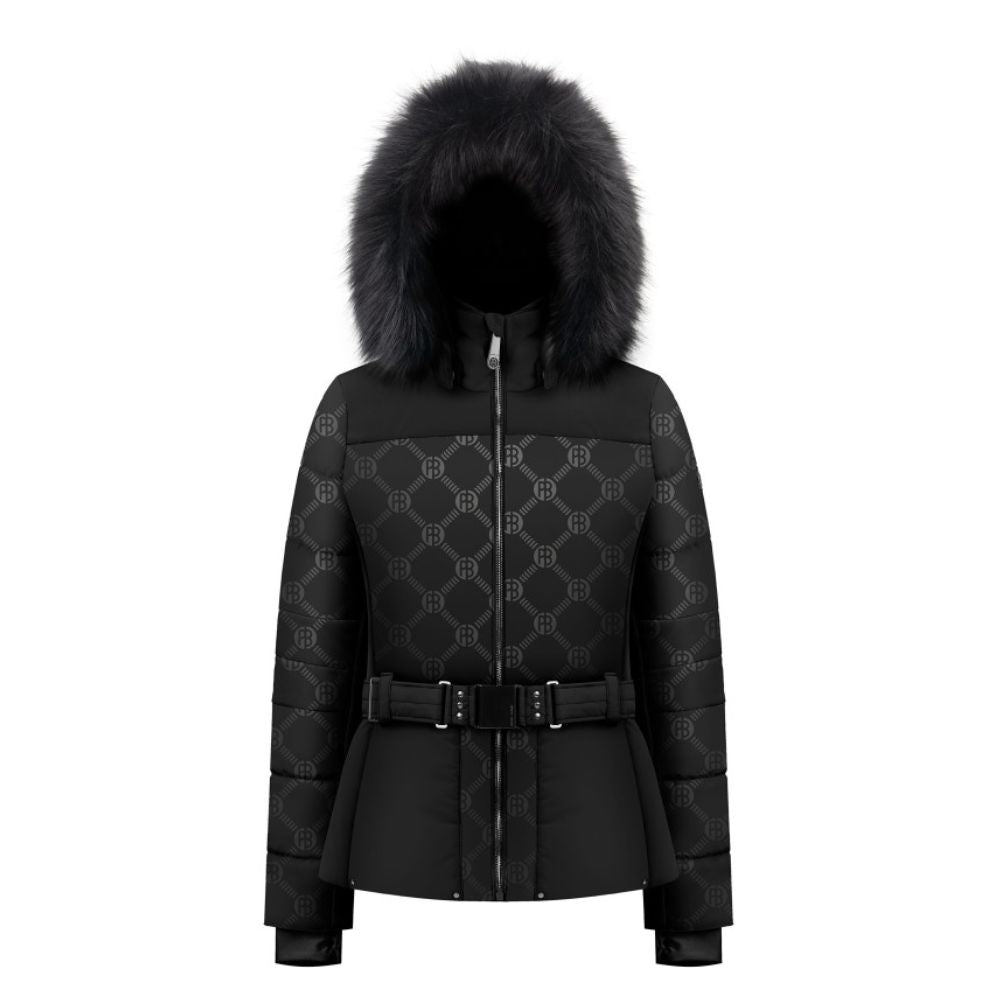 Poivre Blanc Womens Embossed Ski Jacket with fake fur - Black