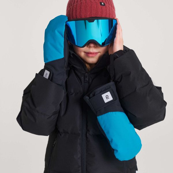 Waterproof, warm Reima Lapases Primaloft Kids Ski Mittens, Aquatic Blue