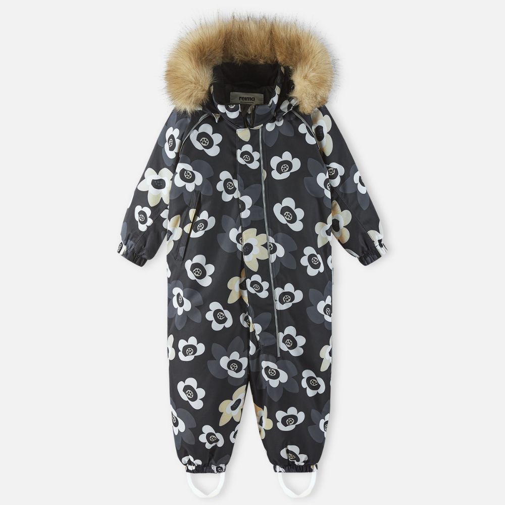 Toddler Snowsuit - Reima Lappi Waterproof Snowsuit, Black Flower.  Perfect for Lapland and Skiing Holidays