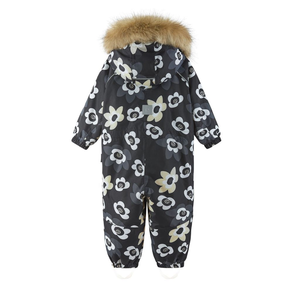 Toddler Snowsuit - Reima Lappi Waterproof Snowsuit, Black Flower.  Perfect for Lapland and Skiing Holidays