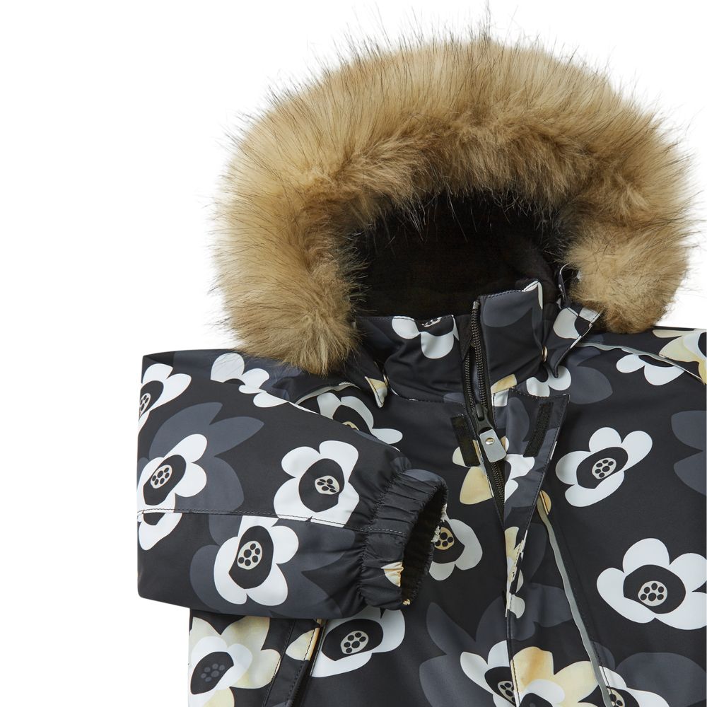 Toddler Snowsuit - Reima Lappi Waterproof Snowsuit, Black Flower.  Perfect for Lapland and Skiing Holidays