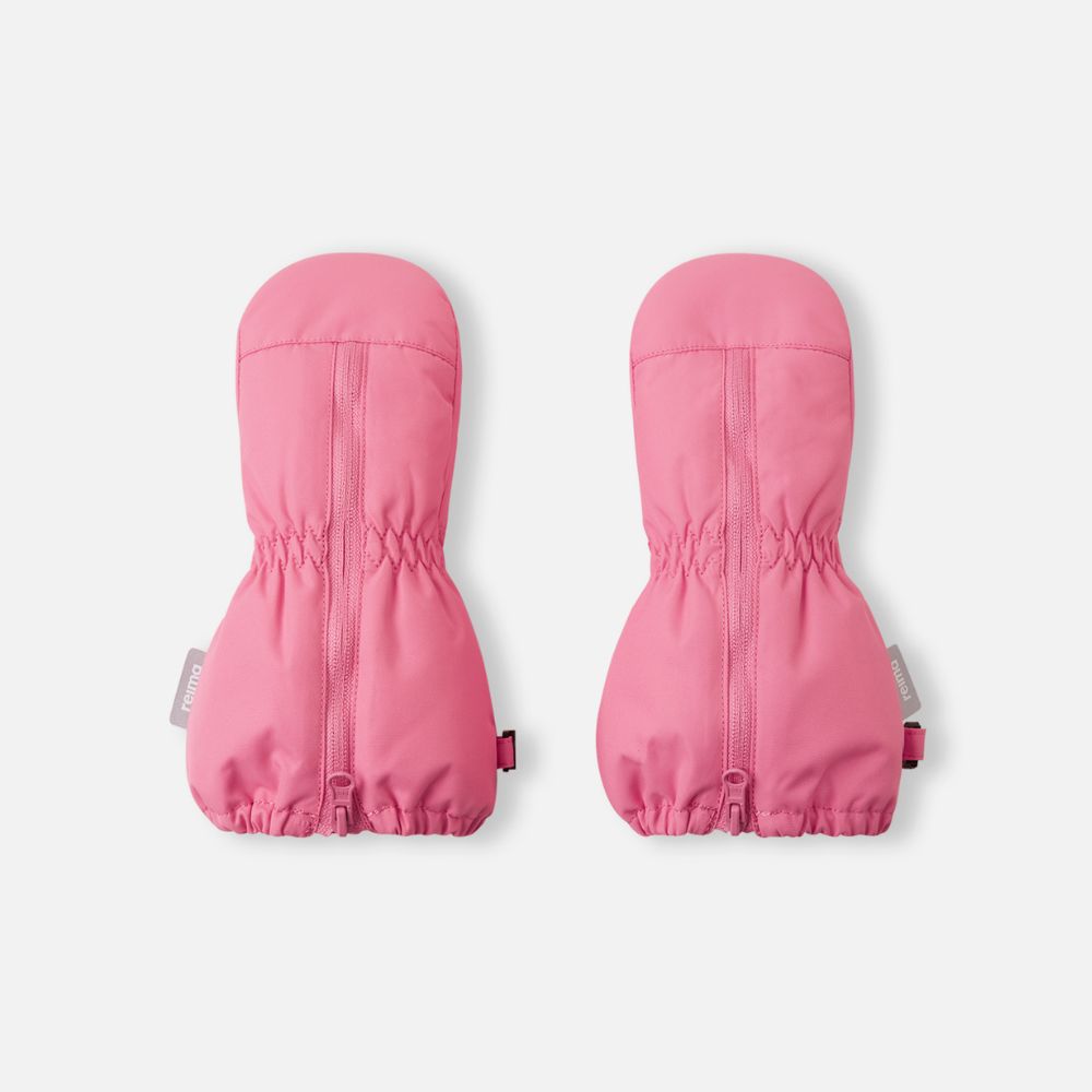 Reima Tassuin Toddler Snow Mittens, Soft Coral. Long zip and well padded with insulation for skiing and Lapland holidays
