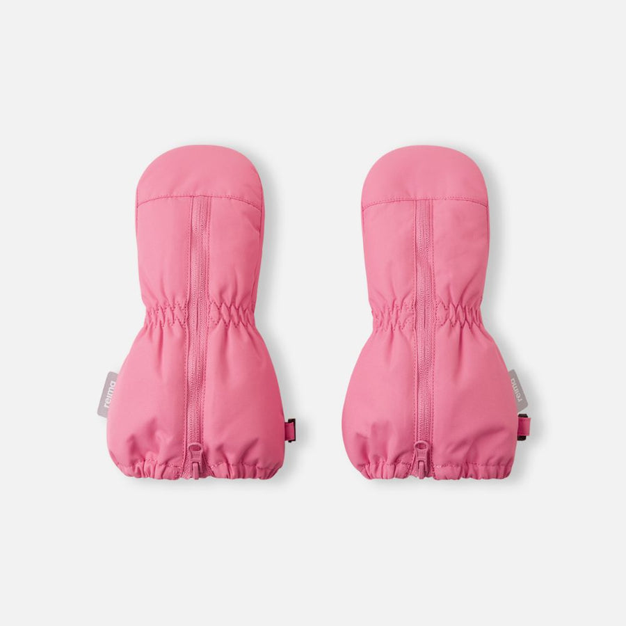 Reima Tassuin Toddler Snow Mittens, Soft Coral. Long zip and well padded with insulation for skiing and Lapland holidays