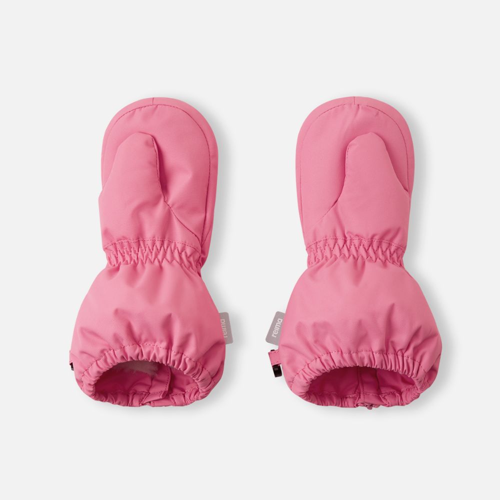 Reima Tassuin Toddler Snow Mittens, Soft Coral. Long zip and well padded with insulation for skiing and Lapland holidays