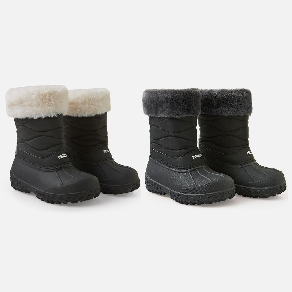 Reima Muhvari Kids Snow Boots, Black with a white or black fur trim