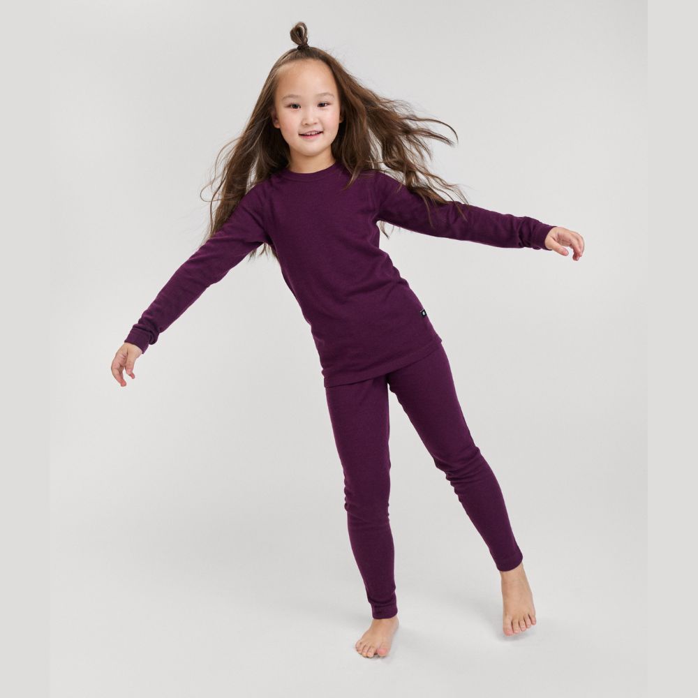 Reima Taitoa Super Soft Merino Thermal Set, Deep Purple, Kids Thermals, Little Skiers