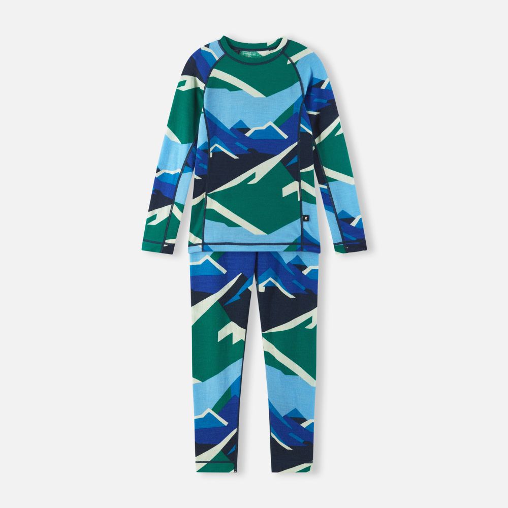 Reima Taitoa Super Soft Merino Thermal Set, Navy Pattern.  Perfect for skiing and Lapland holidays 
