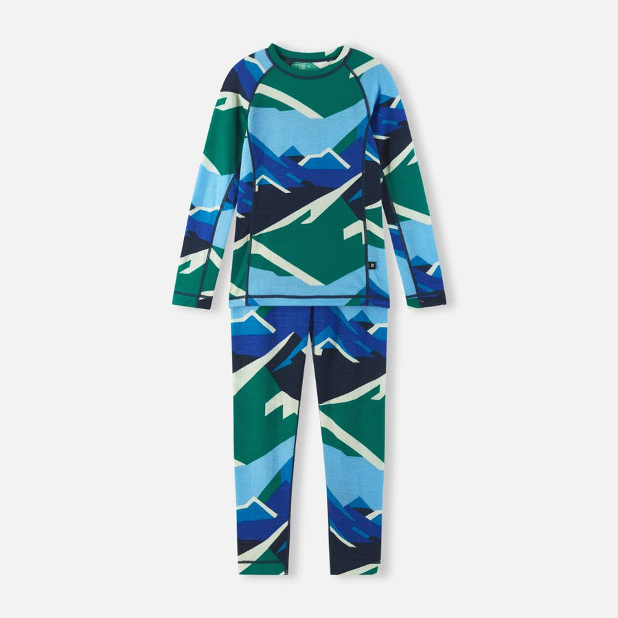 Reima Taitoa Super Soft Merino Thermal Set, Navy Pattern.  Perfect for skiing and Lapland holidays 