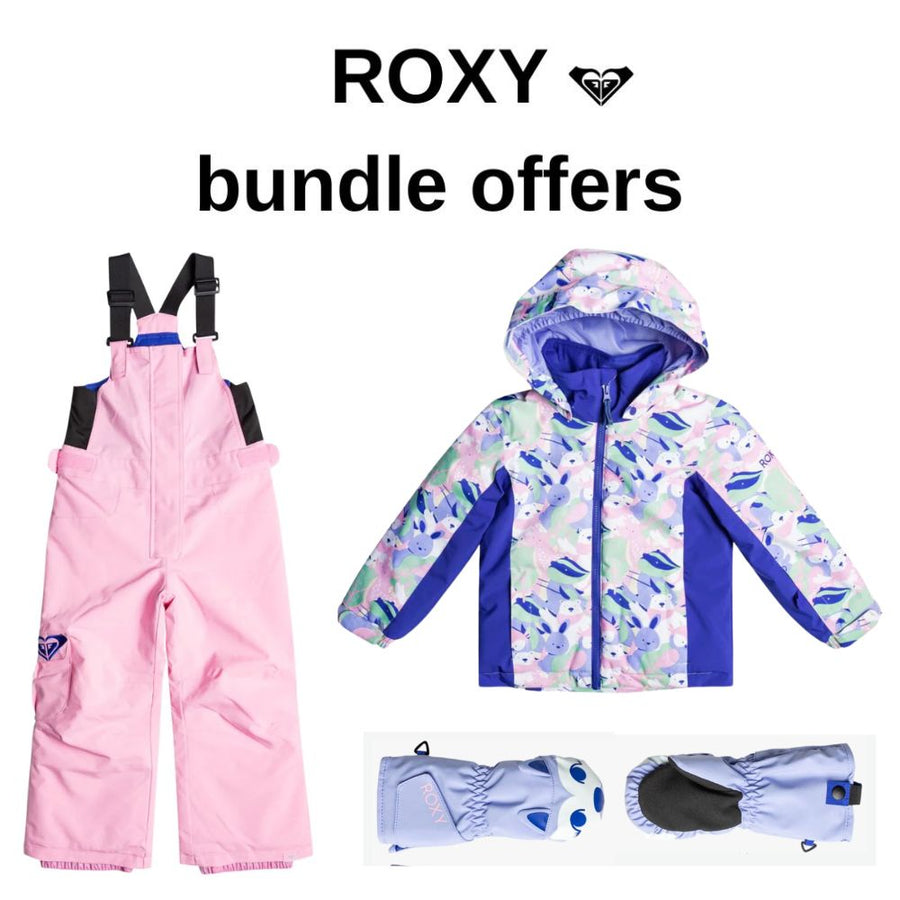 Roxy Snowy Tale Girls Ski Jacket, Ski Pants & Mittens Bundle