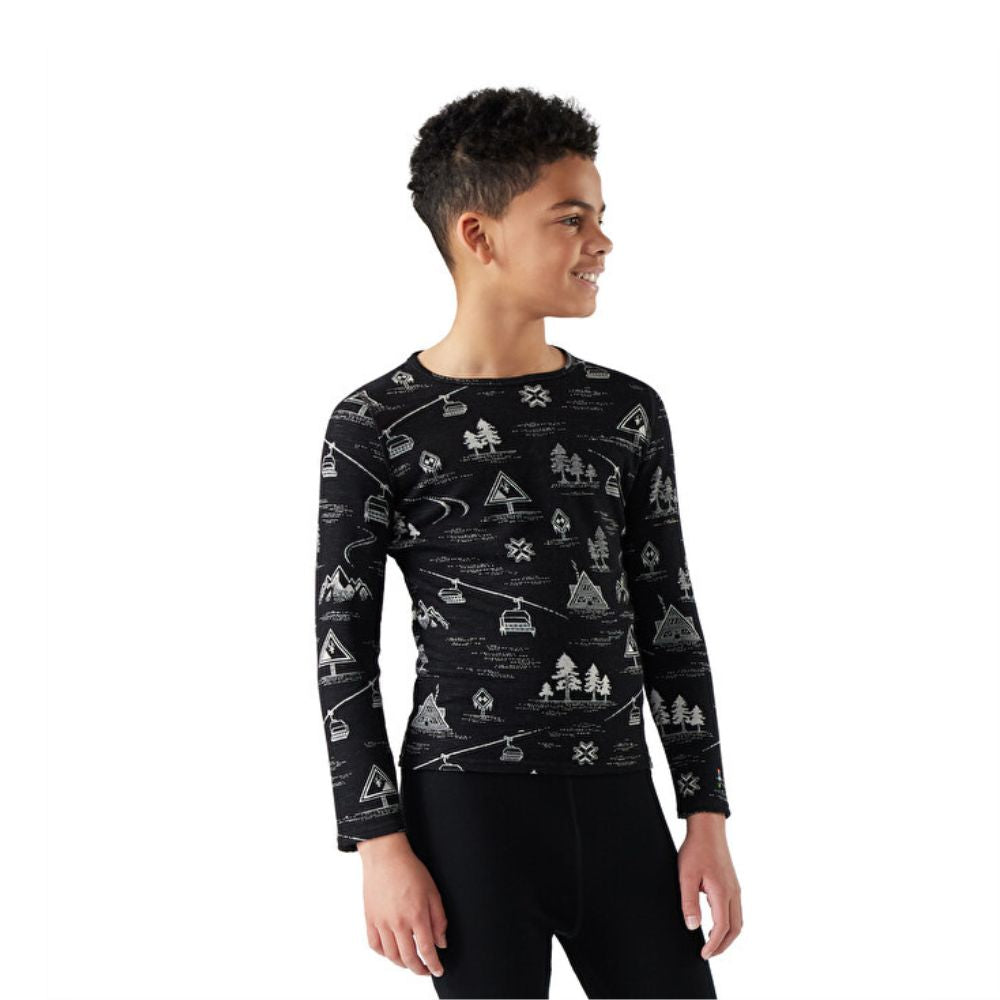 Smartwool Kids Merino Base Layer Thermal Top - Black Ski Day