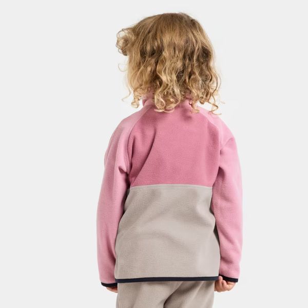 Girls Skiing Fleece - Didriksons Monte Half Button Kids Fleece - Heather Pink