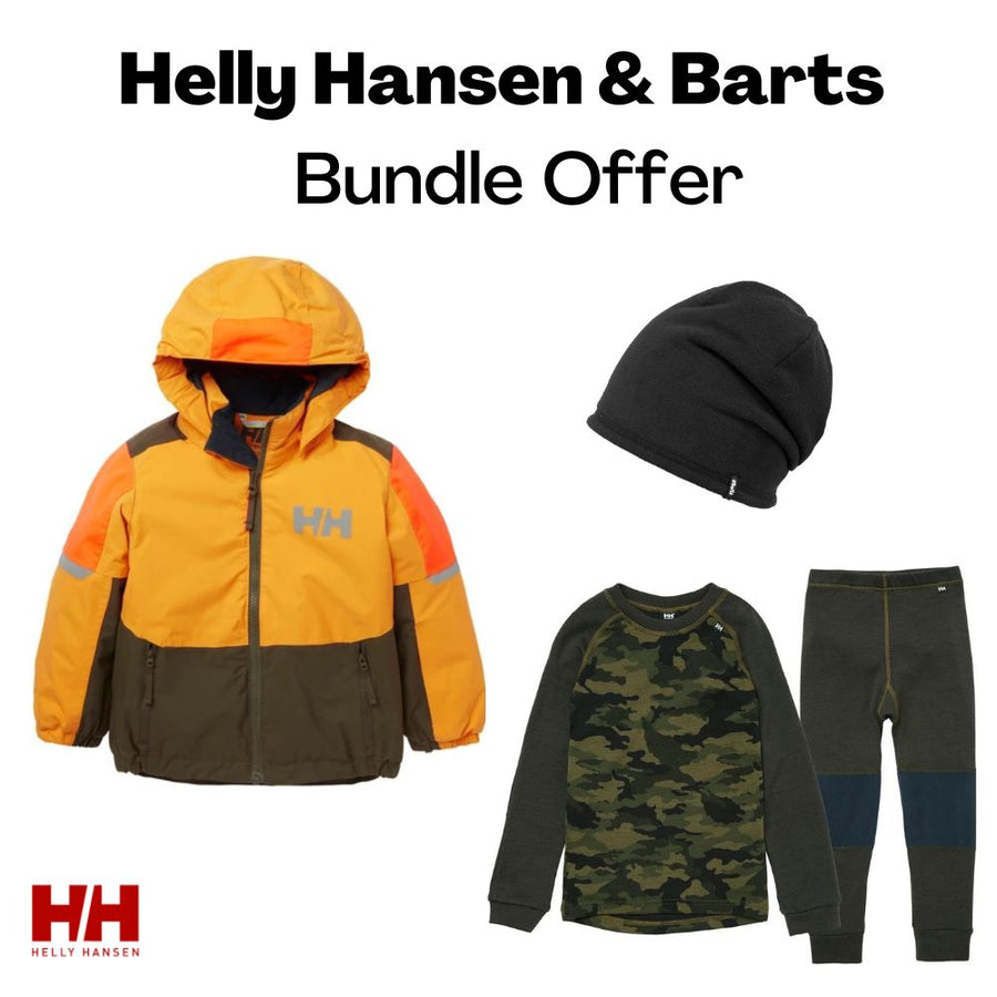 Helly Hansen Boys Ski Jacket, Ski Thermals & Barts Beanie Bundle - Utility Green & Black