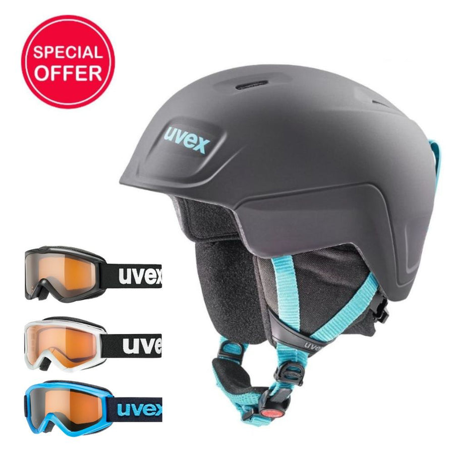 Uvex Manic Pro Black Ski Helmet & Goggle Bundle