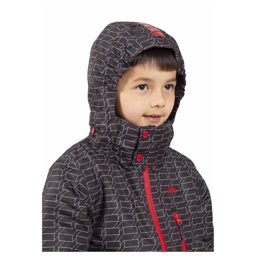Trespass Boys Minor Ski Jacket Marvelous Pants Simms Gloves Bundle Dark Grey Black Red