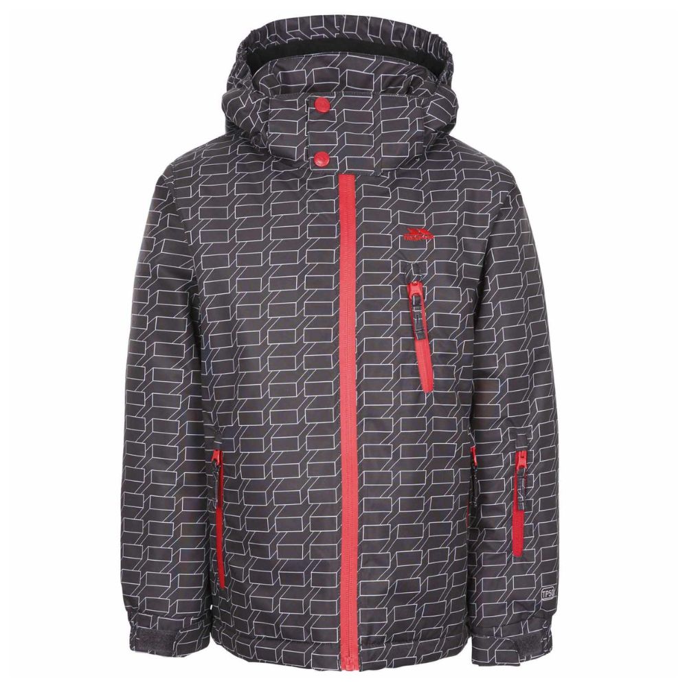 Trespass Boys Minor Ski Jacket, Marvelous Pants & Simms Gloves Bundle - Dark Grey, Black & Red