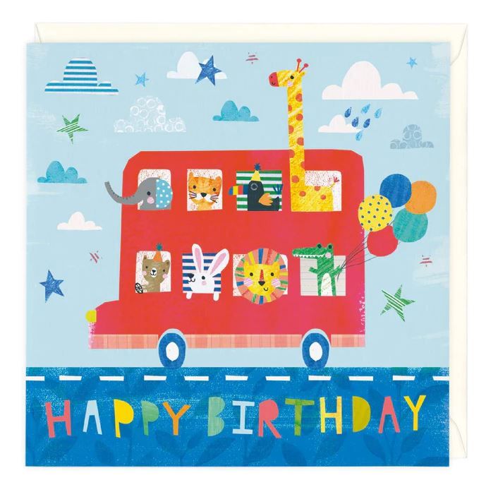 Animal Bus Birthday Card